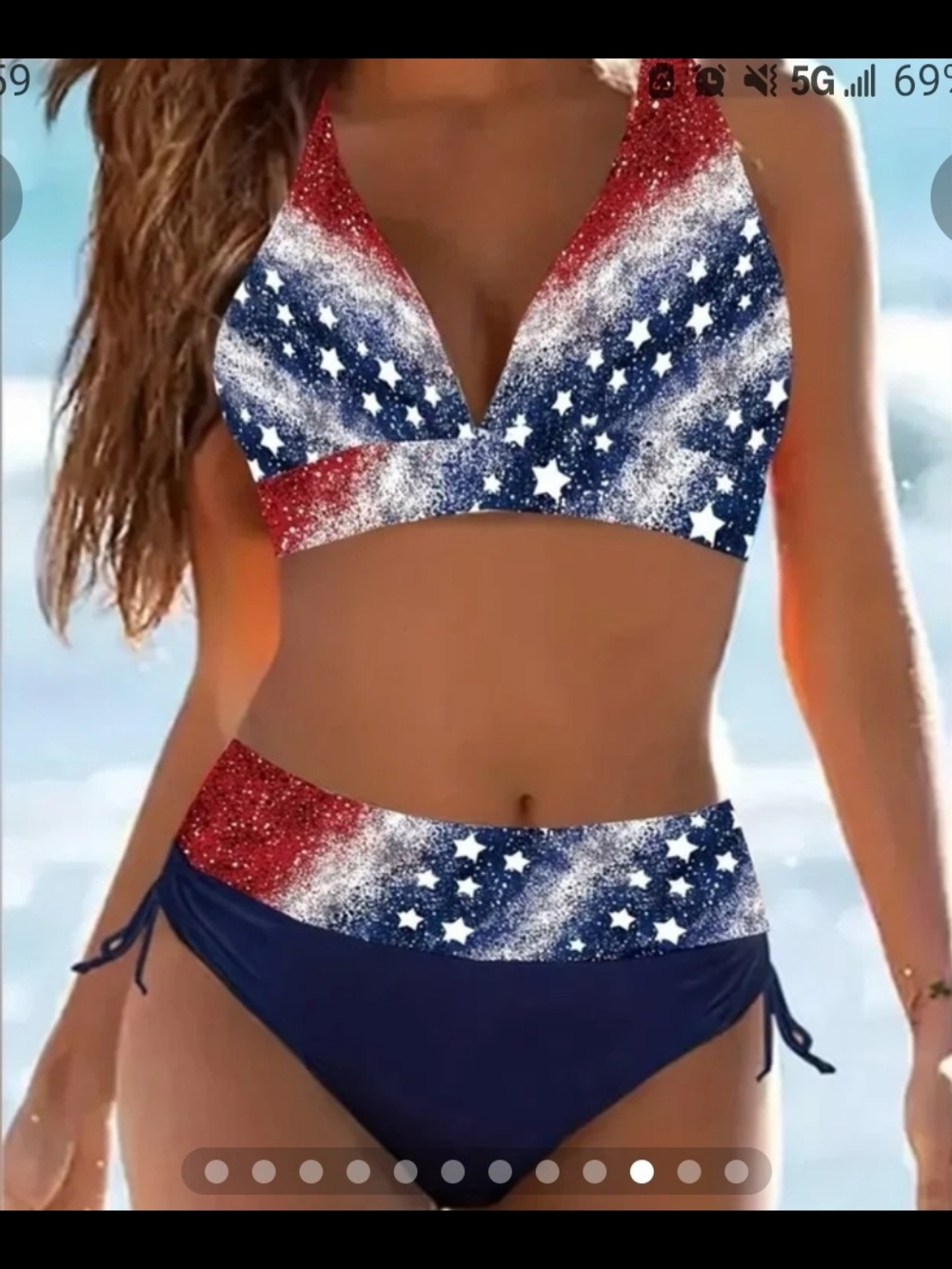 American Flag Stars Stripes Halter High Waisted Bikini Set Size XL